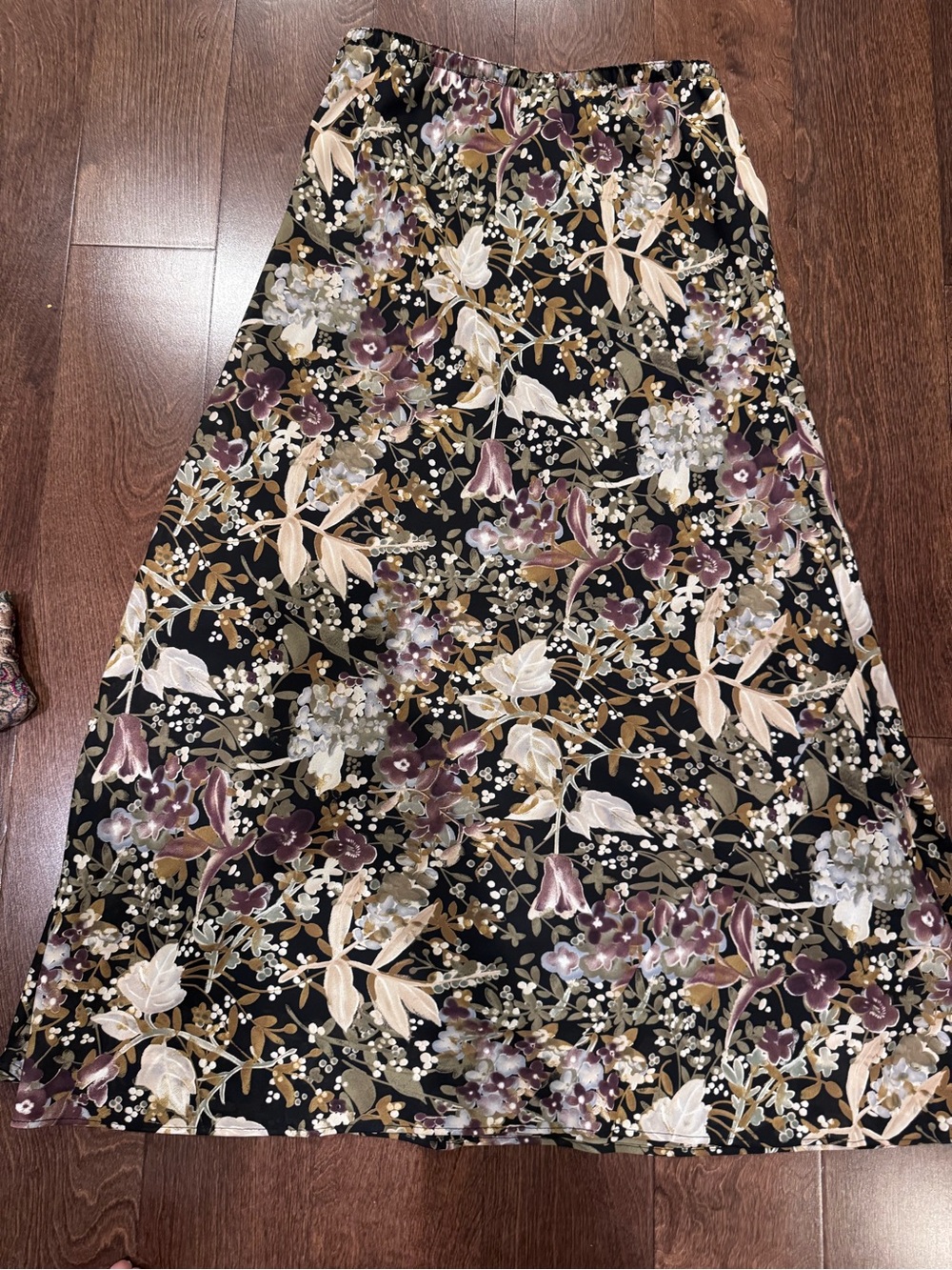 Floral A-Line Maxi Skirt - Black with Purple & Cream Floral